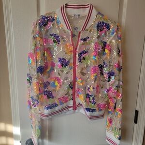 Adore Sheer Sequin Floral Bomber Jacket
